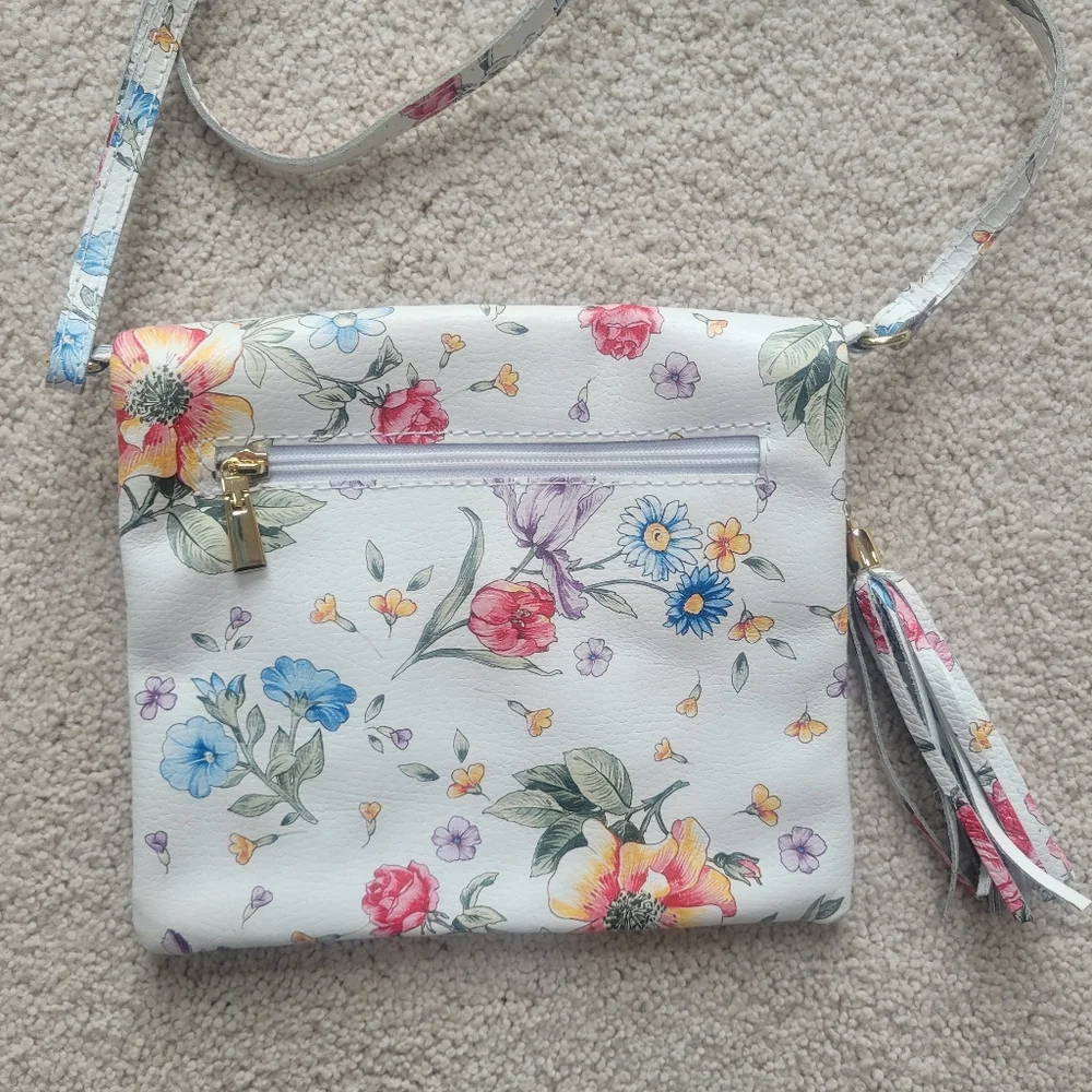 Venice Leather Floral White Genuine Leather Crossbody Bag Mady in Italy - Picture 5 of 10